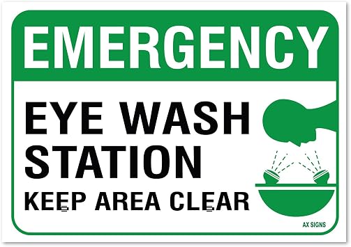 Emergency Eye Wash Station Sign, Large 10 x 7 Inch Self-Adhesive Vinyl Sticker