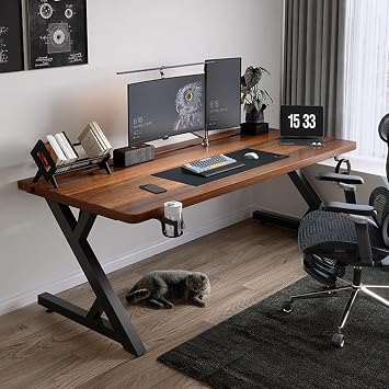 Gaming Desk, Computer Desk, New 2-Tier Split Board, Attachable to Monitor Stand, 47.2/55.1/62.9/70.8 inches, Desk, PC Desk, 29.5 inches wide, Large Desktop, Easy to Assemble, Gaming Table, Load