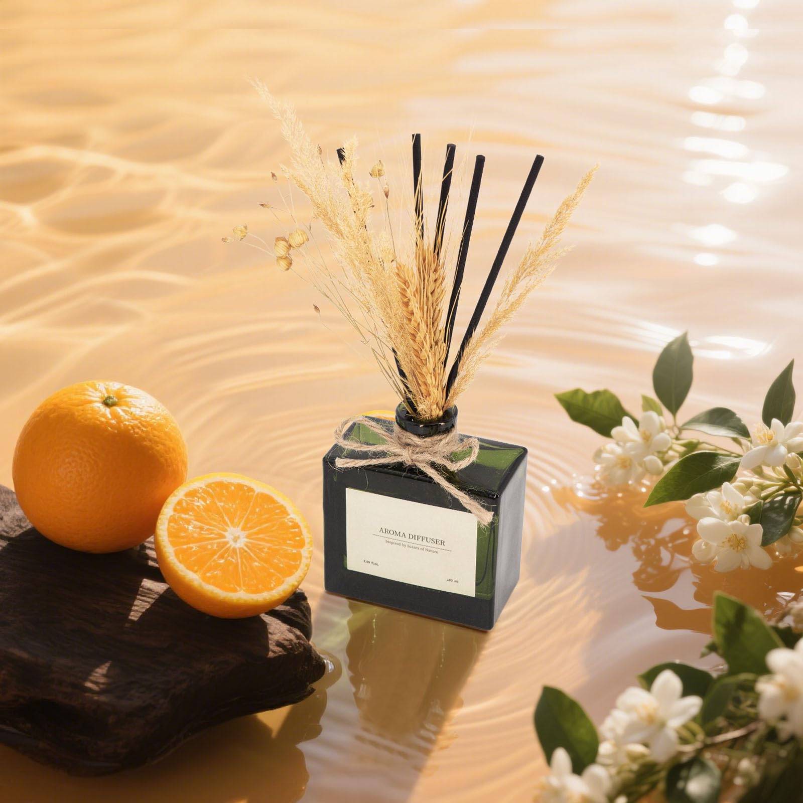 Blume Raumduft Diffuser für 120 Tage Büro,Aroma Diffuser Zitrus Duft mit 7 Duftstäbchen,Natürlich Langanhaltend Lufterfrischer für die Schlafzimmer, Raumdüfte für dekorative Wohnaccessoires