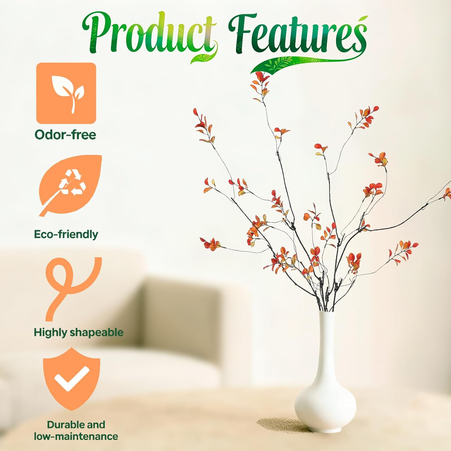 Fall 38.5 Inch 4 Pcs Artificial Realistic Ficus Branches,Decoration Greenery Stems, Realistic Touch Flexible Branches, Green Fake Plant, for Home Fall Decor Tables Vases Garden Decoration - Image 3