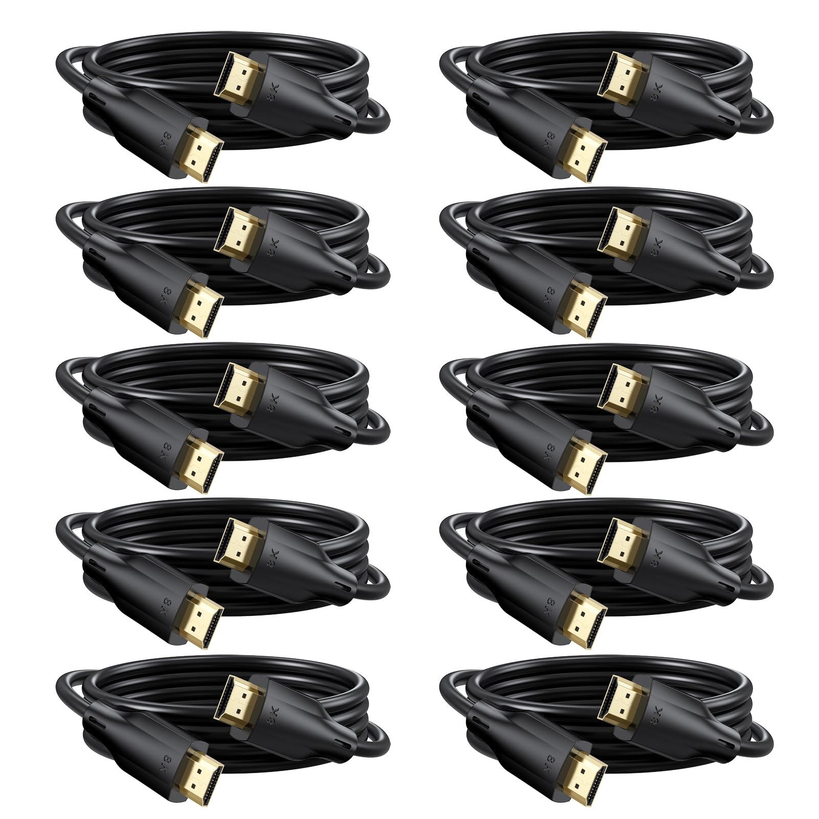 Cavo HDMI 8K, 1,8 m, confezione da 10 pezzi, cavo HDMI 2.1 ultra ad alta velocità da 48 Gbps, supporto 8K a 60Hz, 4K a 120Hz, HDR10+, eARC, 3D, Dolby compatibile con monitor, Roku TV, HDTV