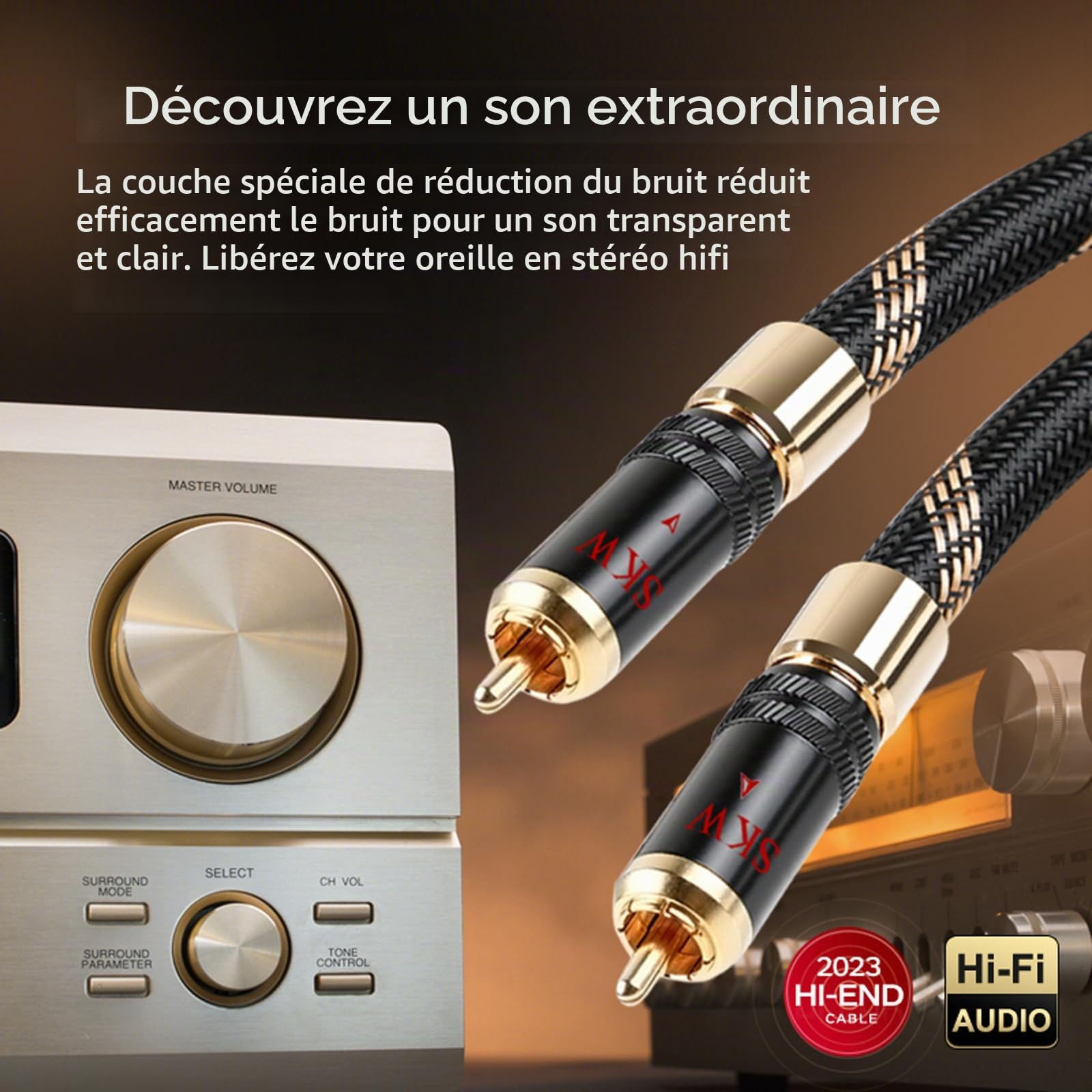 SKW RCA Câble coaxial numérique S/PDIF pour caisson de basses avec auto-verrouillage pour son surround stéréo 5.1, amplificateur, chaîne Hifi, OD : 8 mm – 1 m