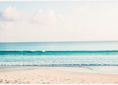 Miniatura 2 de SIGNWIN Adhesivo mural removible para pared, color verde azulado, playa tropical, orilla, olas del océano, naturaleza, desierto, fotografía,