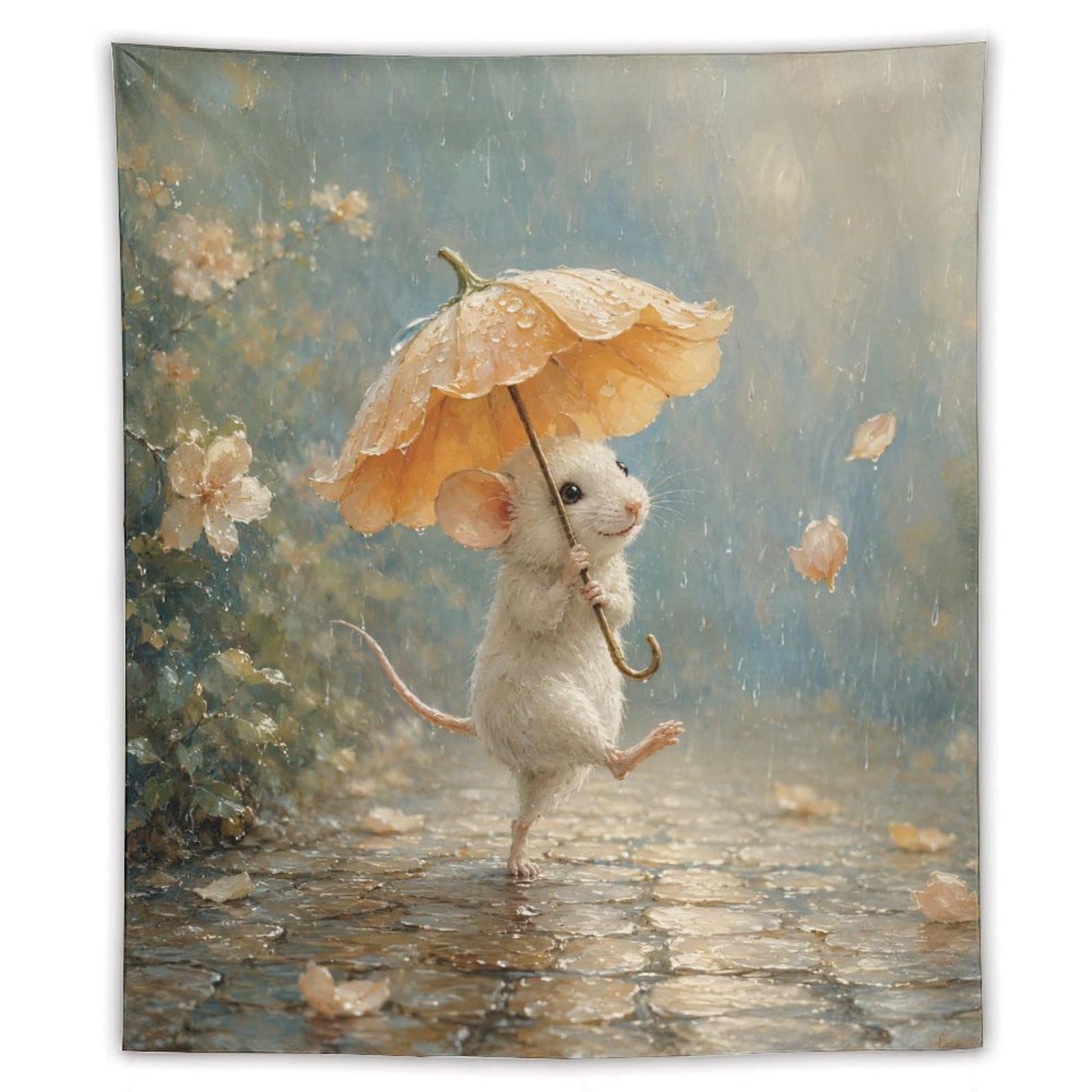 W7C8U2X3 Umbrella Mouse Floral Wall Tapestry, Naive Art, Entryway
