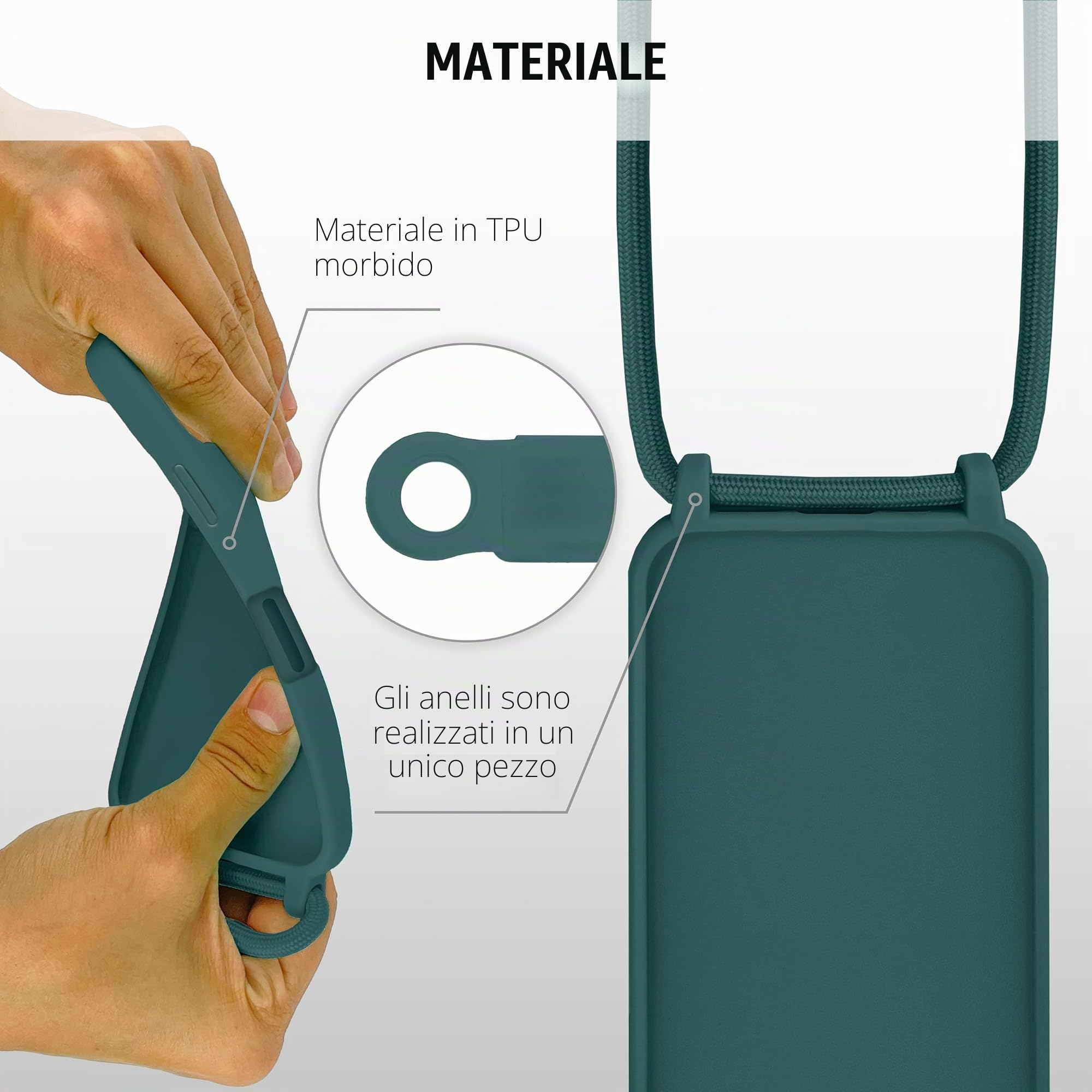 Custodia Con Cordino Per IPhone 16 Pro – Cover Antiurto Opaca Con Tracolla Regolabile, Bordo Rialzato E Protezione Antishock – Verde Scuro - 5