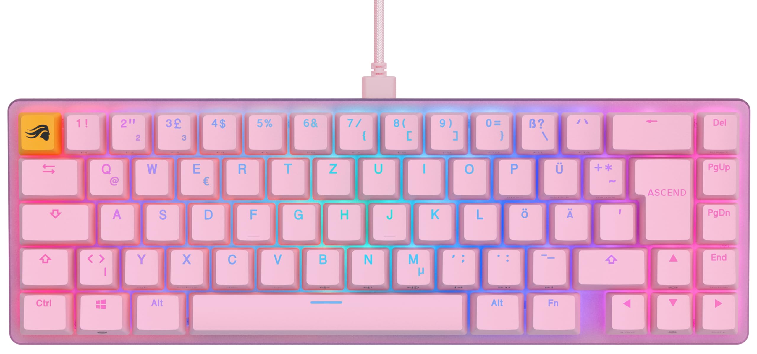 GLORIOUS GMMK 2 (65%) Mechanische Tastatur, Fox, ISO in Rosa | Aluminiumoberfläche für Biegsteifheit, Hot-Swap, Tastenweise RGB-Beleuchtung & Doubleshot-Kappen, PC-Gaming auf hohem Niveau