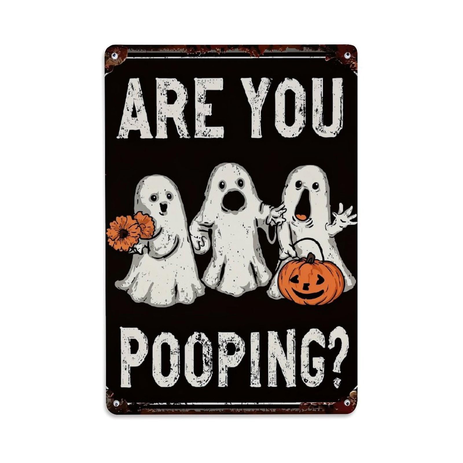 Jdfenggu Vintage Ghost Holding Flower Pumpkin Retro Metal Tin Sign, Decor Art Poster For Bar, Home, Man Cave, Kitchen, Laundry Room Gift 8X12inch