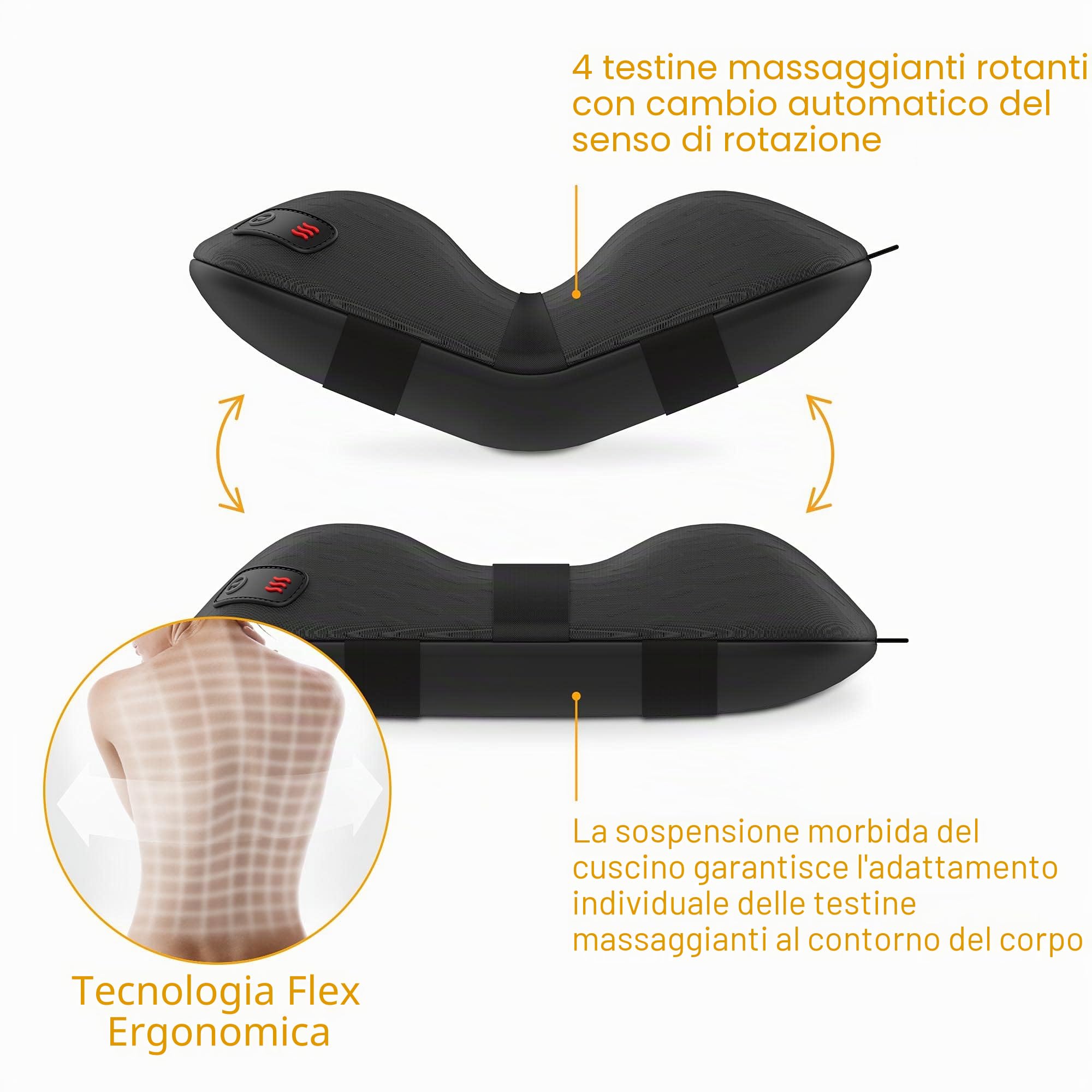 medisana CL 300 Cuscino da massaggio Shiatsu con funzione di calore, regolazione ergonomica individuale per la schiena con 4 teste di massaggio per spalle, schiena, gambe e collo