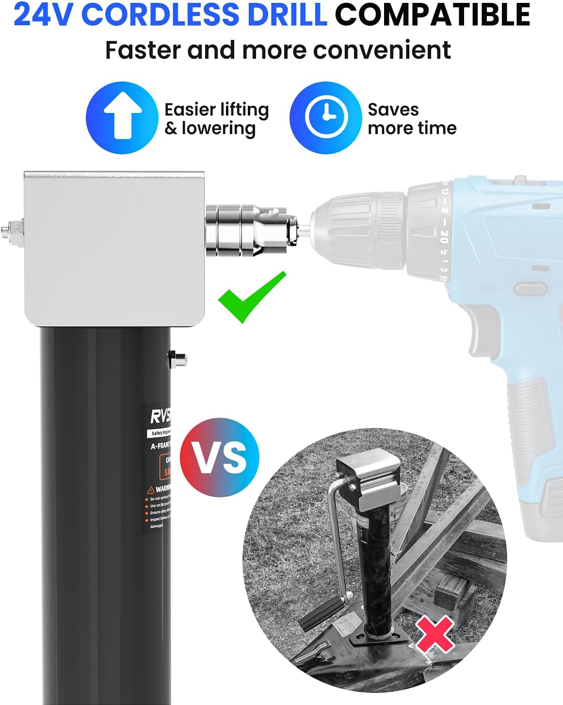 5000 lbs A-Frame Trailer Jack Heavy Duty, 26" Lift, 20-24V Cordless Drill Compatible, for RV, Boat, Yacht & Utility Trailers, with Manual Crank Handle & Weatherproof Cover, Black