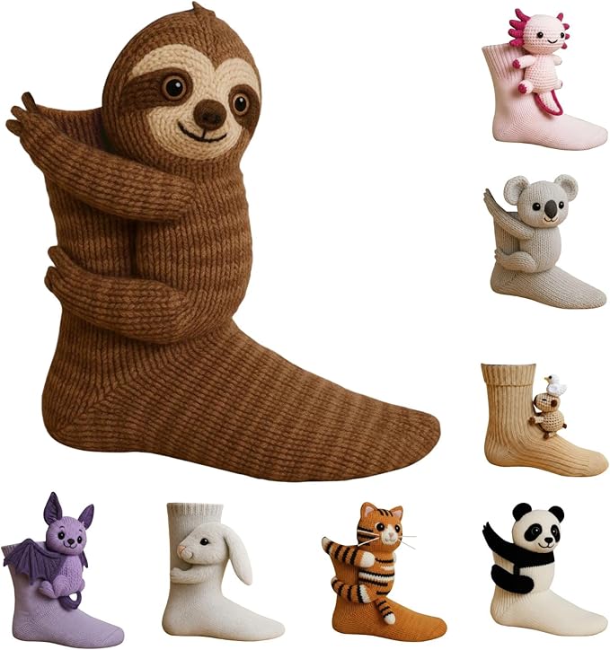 MABUTINGTI 3D Knit Animal Socks – Novelty Christmas Floor Sock Hand Crocheted Multiple Styles Warm Christmas Gifts for Unisex