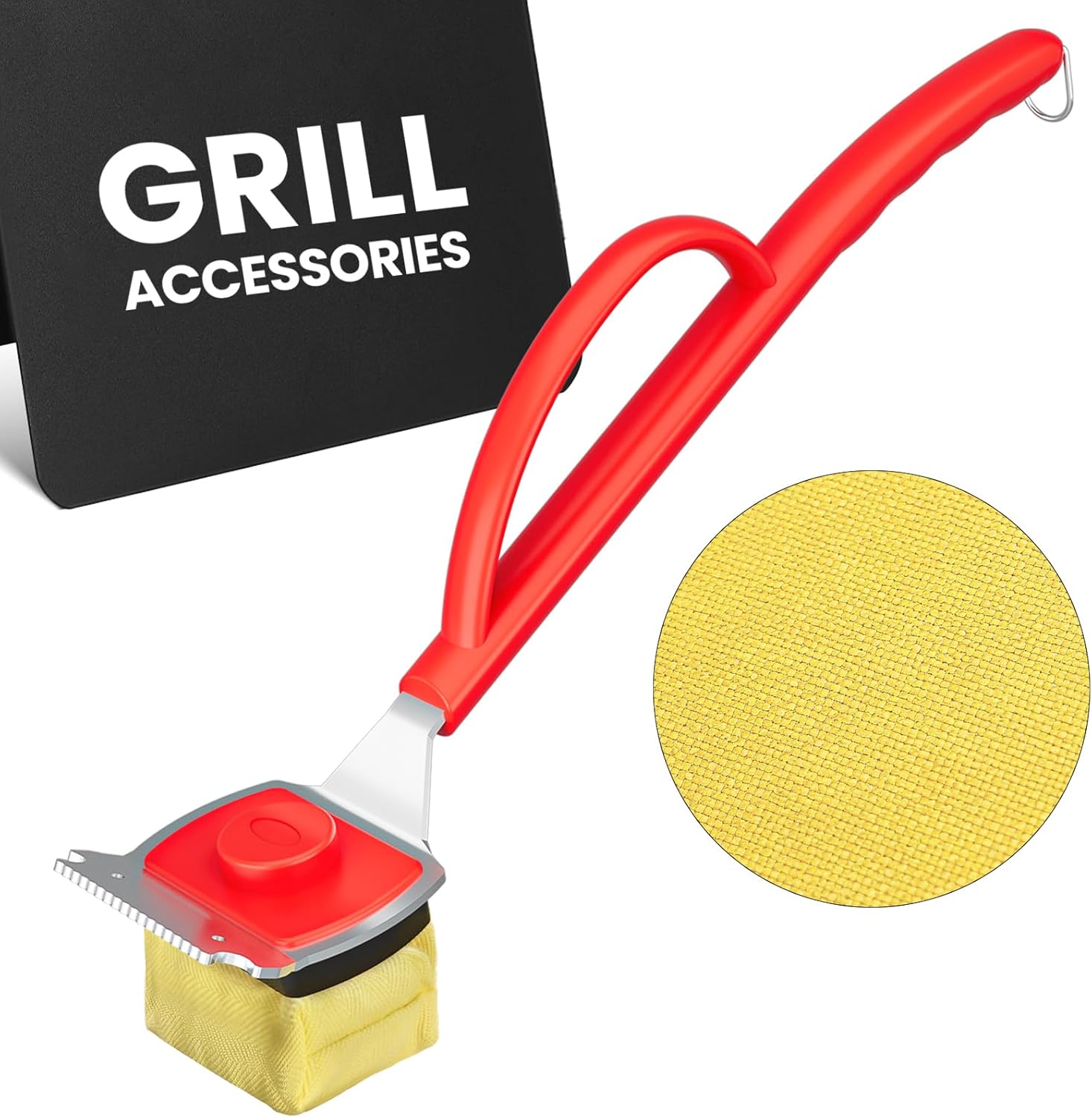 Grill Brush Bristle Free with Scraper, 22" Extra Long Outdoor BBQ Replaceable Cleaning Head, Safe Barbecue Cleaner Tool for Cast Iron or Stainless-Steel Grates