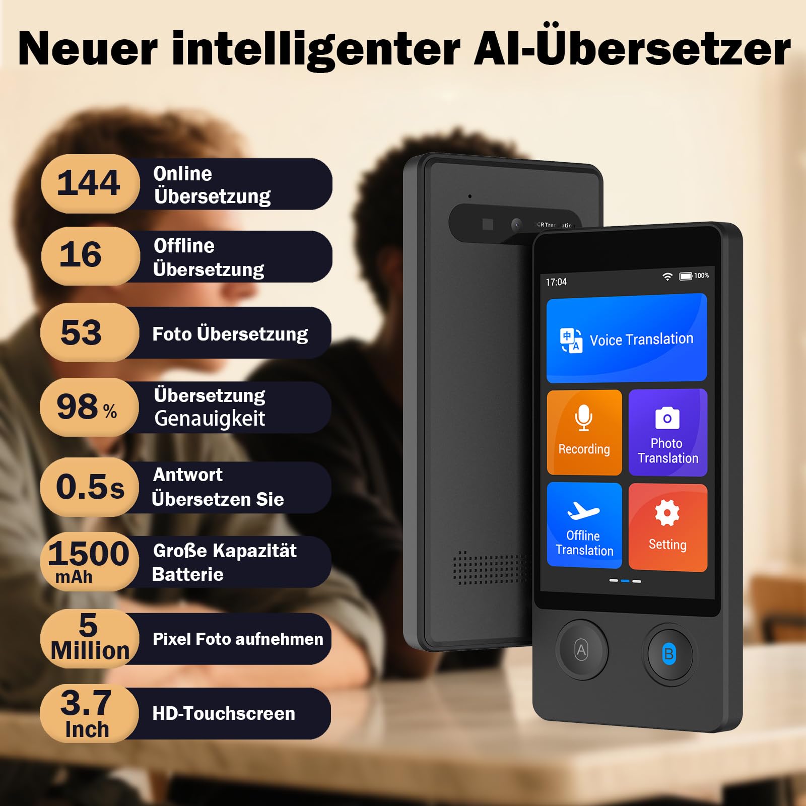Wooask W12 Sprachübersetzer Echtzeit 144 Sprachen Offline Foto Übersetzer Gerät