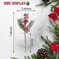 Vista 2 de Ramas de Pino Verde Perenne con Bayas de Navidad y Tallos Rojos, Decoración de Conos de Pino y Bayas de Acebo con Copos de Nieve, Adornos Florales 6