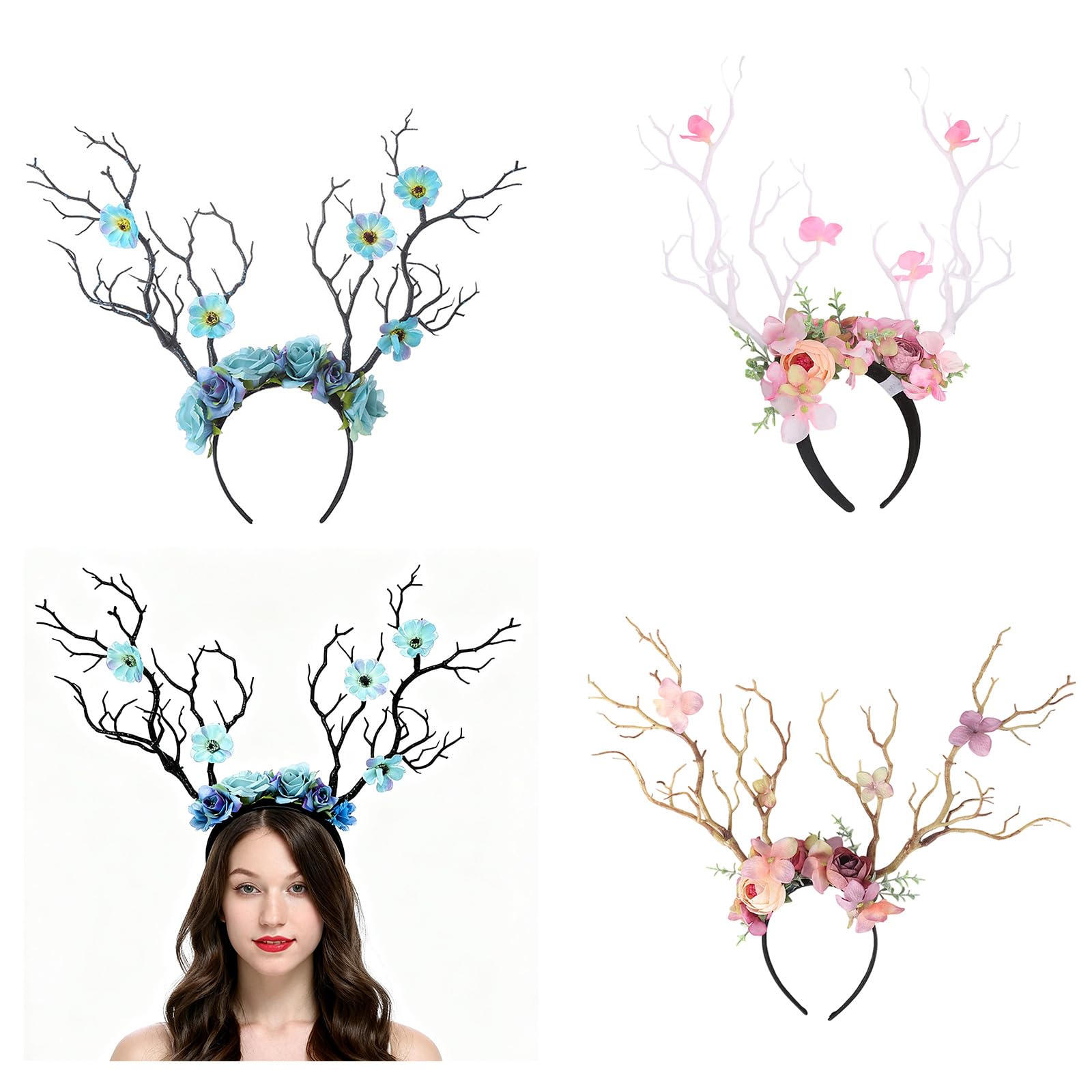 10 diademas florales de ciervo, accesorios de disfraces, accesorios de disfraces, accesorios de cosplay para mujeres y niñas, gorro de reno, accesorios de cosplay