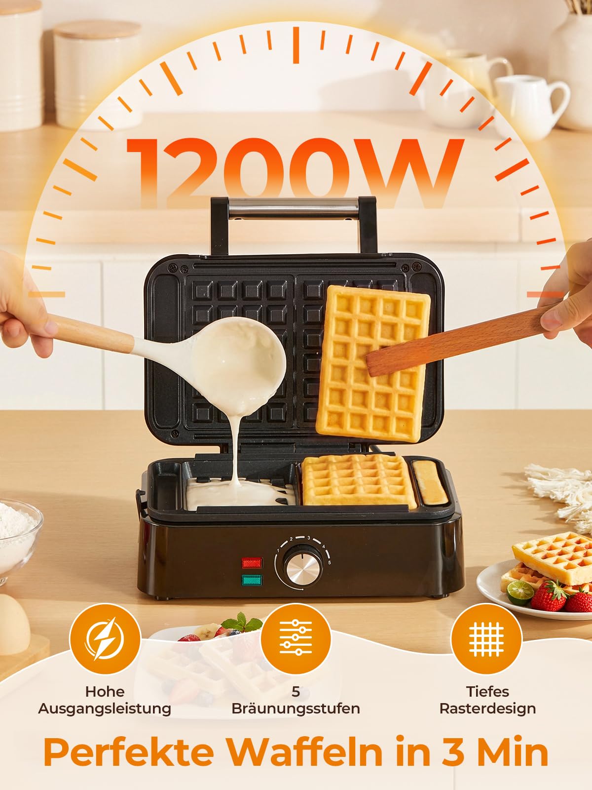 Piastra per waffle belga, doppia piastra antiaderente, con regolazione automatica della temperatura e spie di controllo
