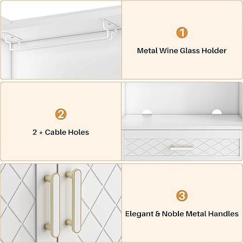 Miniatura 7 de Armario de despensa de 66 pulgadas con estantes y cajón ajustables, soporte independiente para microondas con soporte para copas de vino, gabinete