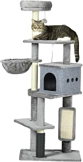PawHut 59" Cat Tree with Scratching Posts, Self Groomer, Scratching Pad, Large Cat Tower for Indoor Cats with Hammock, Bed, House, Toys, Grey
