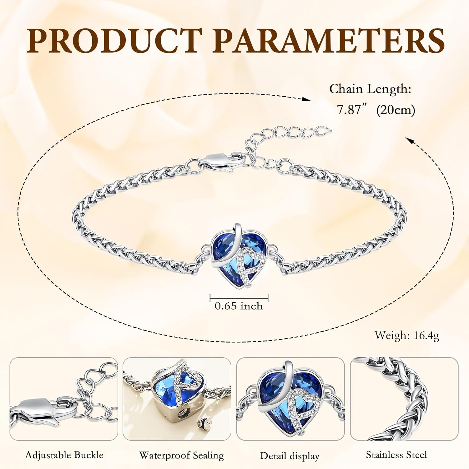 Cremation Jewelry Heart Urn Bracelet for Human Ashes for Women Men Memorial Keepsake Link Bracelet - Image 2