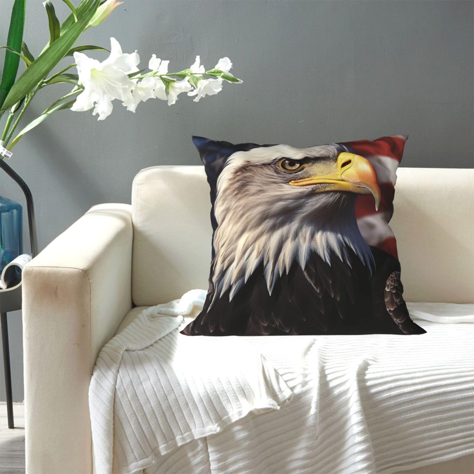 4er-Set Kissenbezüge Mit Amerikanischer Flagge & Adler Design – Dekorativ Für Sofa, Bett Oder Auto
