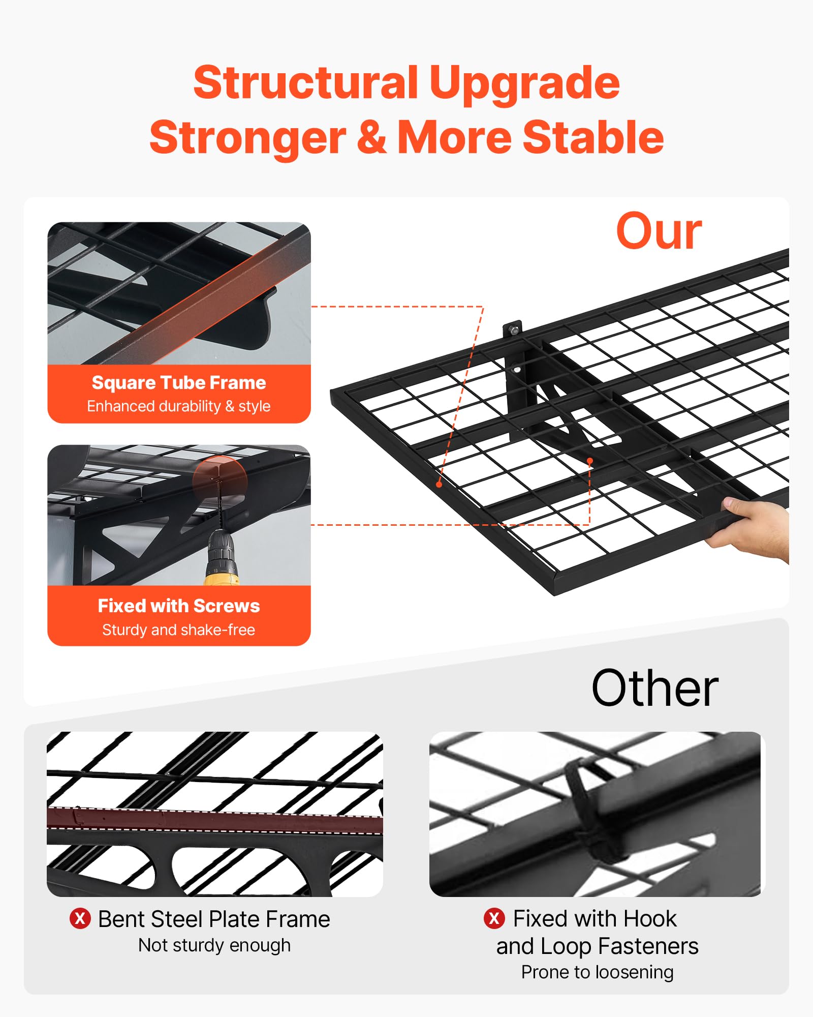 VEVOR Scaffale da Parete per Garage Portaoggetti 2 pezzi 122x62x21 cm, Scaffale a Griglia da Muro per Garage Lavanderia Officina Carico Singolo max. 113 kg, Rete da Parete Portaoggetti, Nero