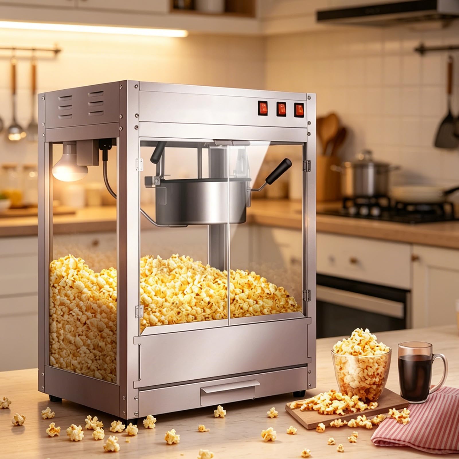 Popcorntopf mit Antihaft 15mm 3-Loch-Anschluss, Anti-Anbrenn-Aufsatz für Heißluft-Popcornmaschinen,Mais und Snack (Kapazität: 8oz, Ø 210mm)