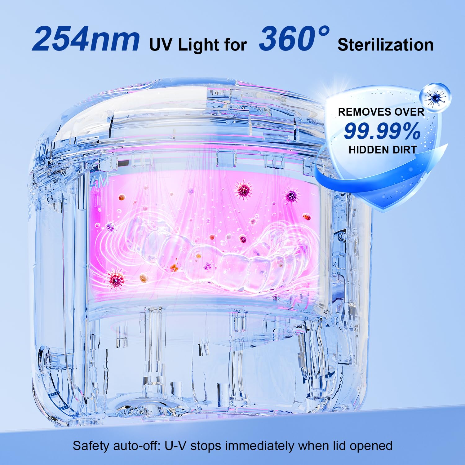 Limpiador ultrasónico de retención 2026, limpiador de dentaduras postizas portátil de 45 KHz 25 W con función de secado e interior extraíble para prótesis, protectores bucales, alineadores, joyas y
