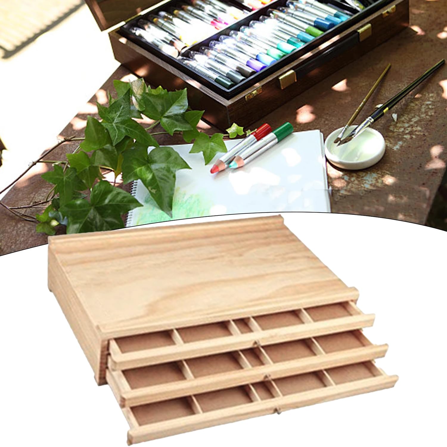3 Cassetti Scatola Portaoggetti Per Artisti (2pcs),Con 4 Cassetti,Portatile,Scatola Di Immagazzinamento Per l'Arte In Legno Di Faggio Premium,Per Pastelli,Matite,Pennelli Materiale Artistico