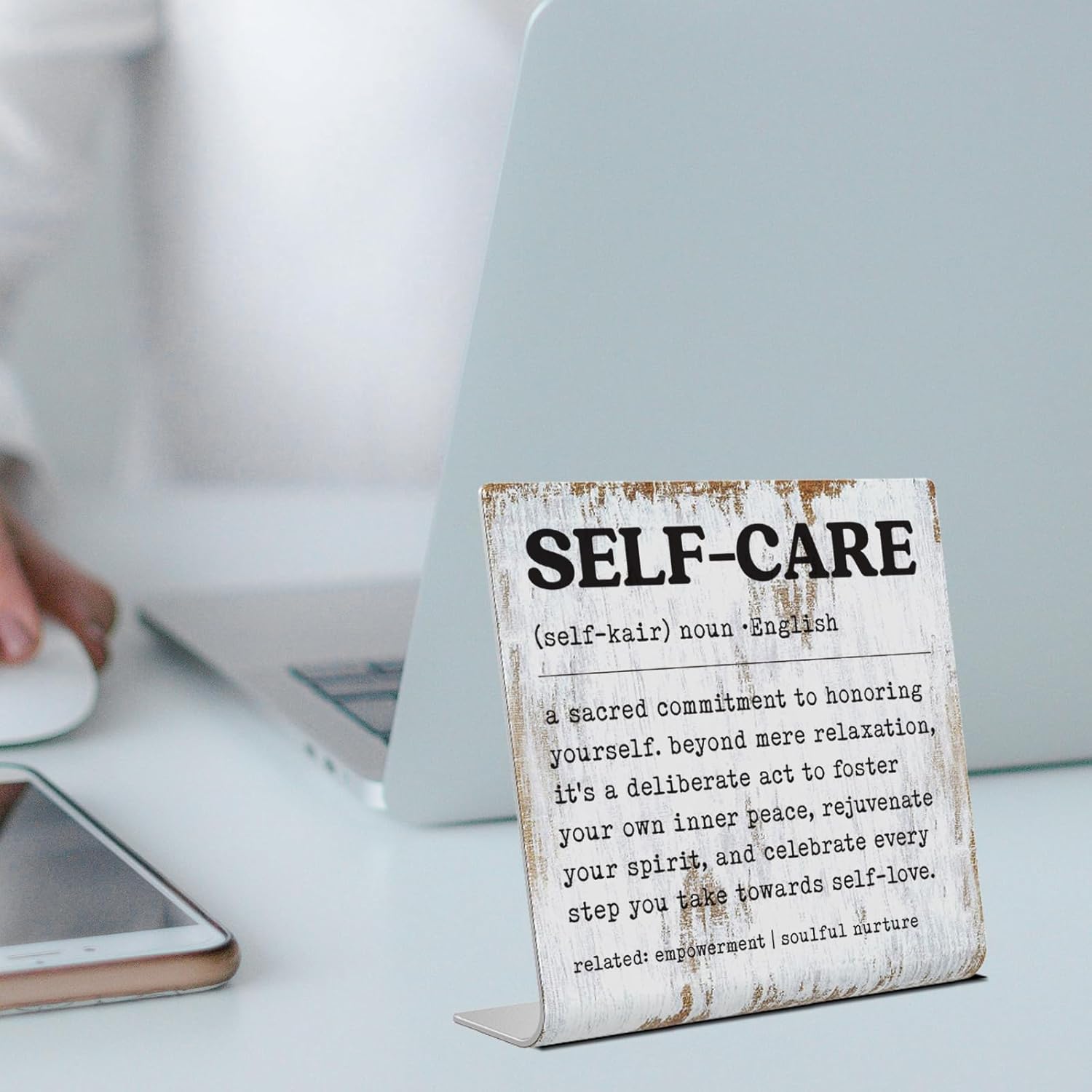 Self-Care Inspirational Desk Sign Inner Peace Self-Love Quote Plaque, Rustic Steel Decor for Therapists, Women, Friends, or Office Spaces, Daily Mental Wellness Reminder Gift XLK521 - Image 3