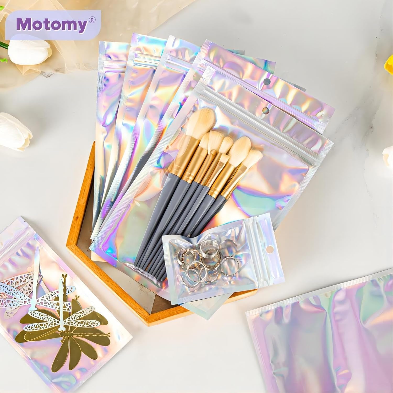 100Pcs Holographic Packaging Bags, 4.7x7 inch Resealable Foil Pouch image 3