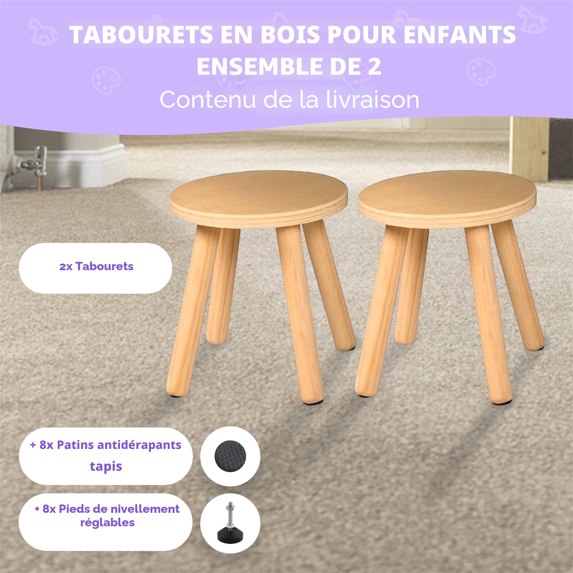 Cateam Lot de 4 tabourets en bois pour enfants et tout-petits - En noyer - Avec pieds extensibles - Tabouret de table sensoriel - Tabouret rond pour enfants avec pieds de nivellement Cateam Lot de 4 tabourets en bois pour enfants et tout-petits - En noyer - Avec pieds extensibles - Tabouret de table sensoriel - Tabouret rond pour enfants avec pieds de nivellement