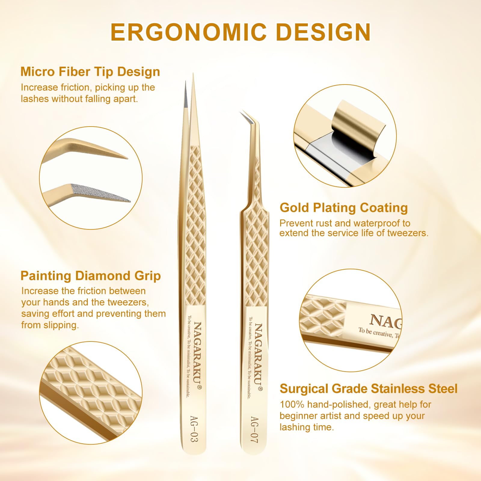 NAGARAKU Tweezer for Eyelash Extensions Straight Isolation Lash Tweezers for Individual Lashes Premium Gold Stainless Steel Eyelashes Tweezers Supplies (M-02) 1