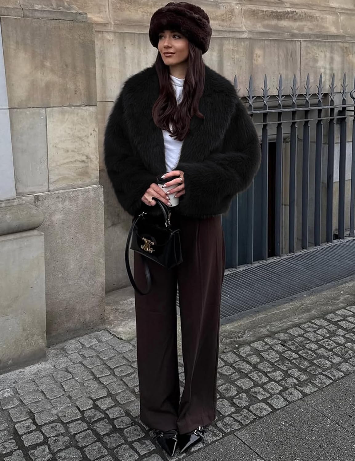 Arssm Women Fluffy Faux Fur Coat Long Sleeve Open-front Winter Cropped Coat Short Fur Fuzzy Jacket - Image 5