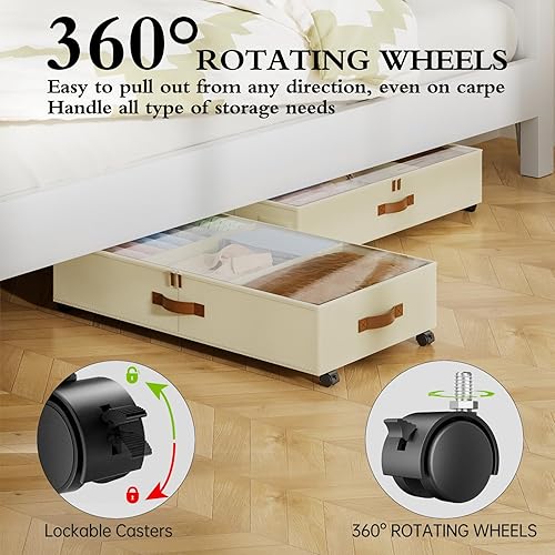 Miniatura 3 de Yecaye Almacenamiento debajo de la cama con ruedas, paquete de 2 contenedores de almacenamiento debajo de la cama con divisores ajustables y tapa