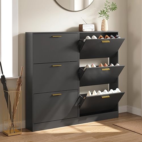 Miniatura 7 de Armario de zapatos para entrada delgado y estrecho con 3 cajones abatibles, almacenamiento oculto de madera para zapatos, armario organizador de