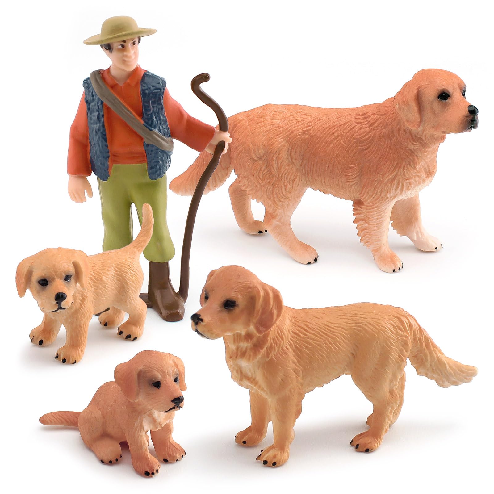 LC JoyCre Golden Retriever Dog Family 5PCS Toys Set Figurines for Kids Cake Toppers & Sandbox Play