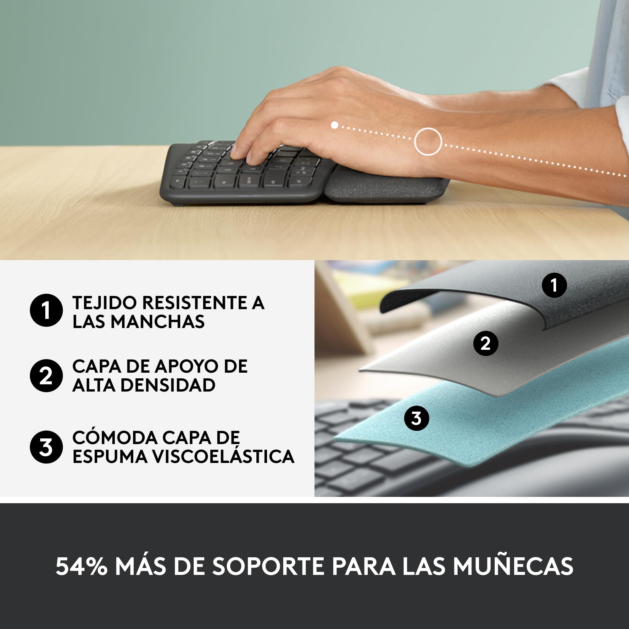 Logitech Ergo K860 Teclado inalámbrico y ergonómico - Teclado Partido, reposamanos, Escritura Natural, conectividad Bluetooth y USB, Compatible con Windows/Mac, Disposición QWERTY Español - Grafito