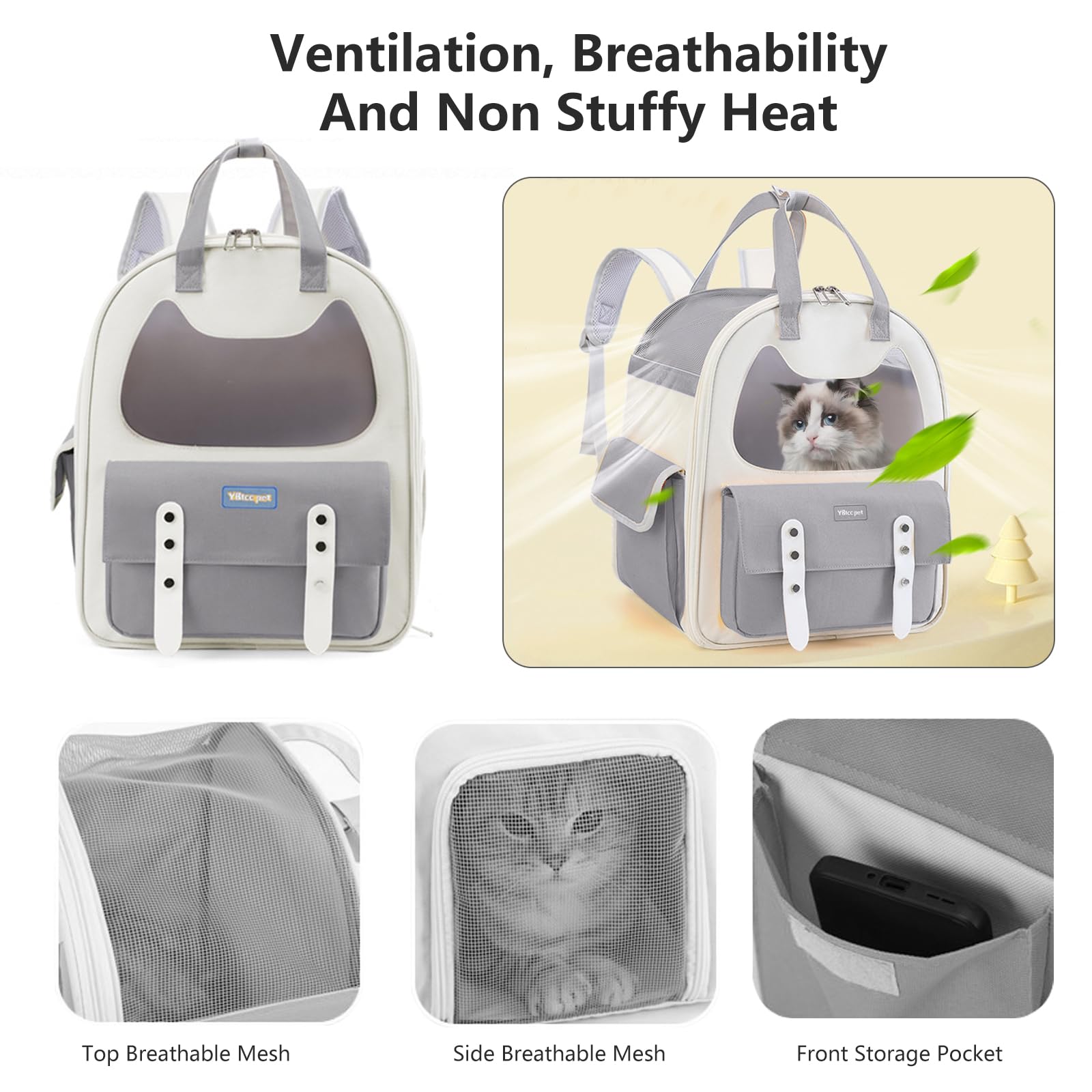 PETCUTE Mochila Transportín Para Perros Y Gatos – Plegable, Con Almohadilla Extraíble, Tres Entradas Y Ventilación – Aguanta Hasta 10-11.5 Kg
