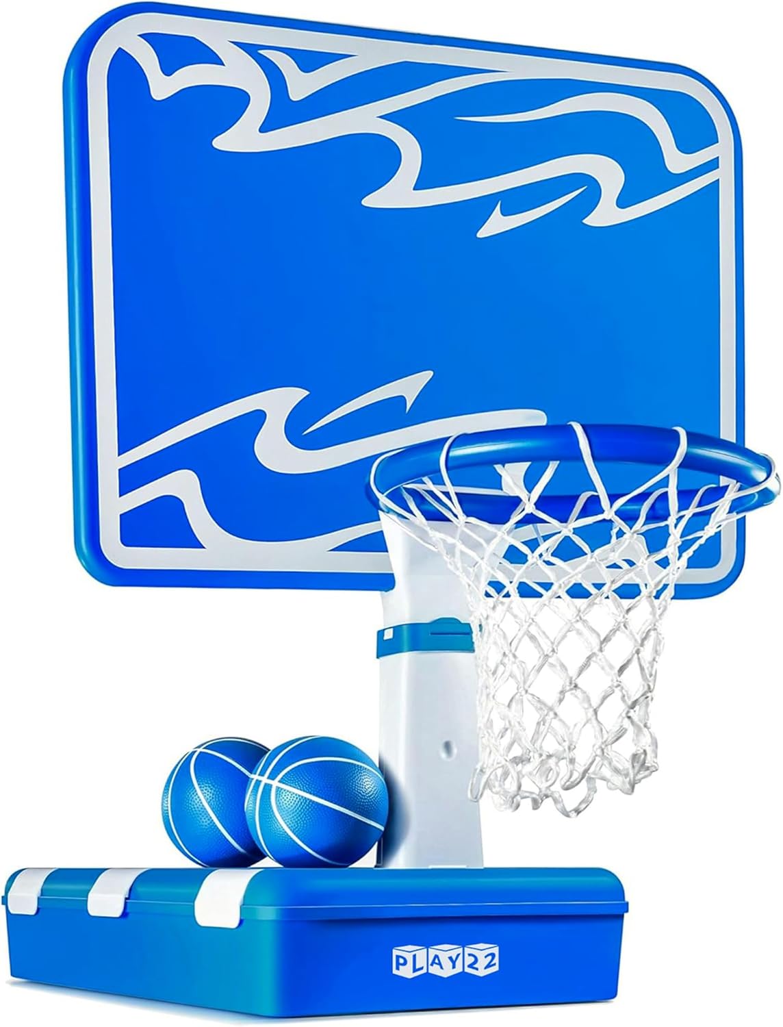 Play22 Swimming Pool Basketball Hoop - 4 Adjustable Height - Revolutionary Base and Storage System, Large Backboard 33"x 54", Pool Toys Basketball Game, Includes 2 Balls and Pump