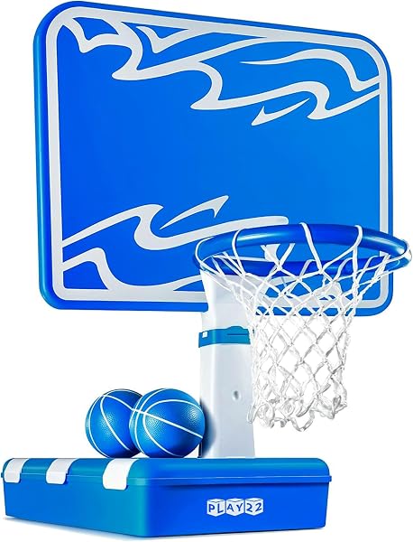 Play22 Pool Basketball Hoop Set - Large 33 Backboard, Adjustable Height Poolside Game with 7-Gal Water Bag in Base (58 l