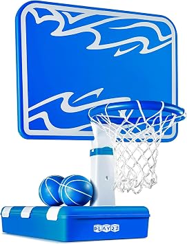 Play22 Pool Basketball Hoop Set - Large 33 Backboard, Adjustable Height Poolside Game with 7-Gal Water Bag in Base (58 lbs), Compact Storage, Durable for Sun & Pool Use, Includes 2 Balls & Pump