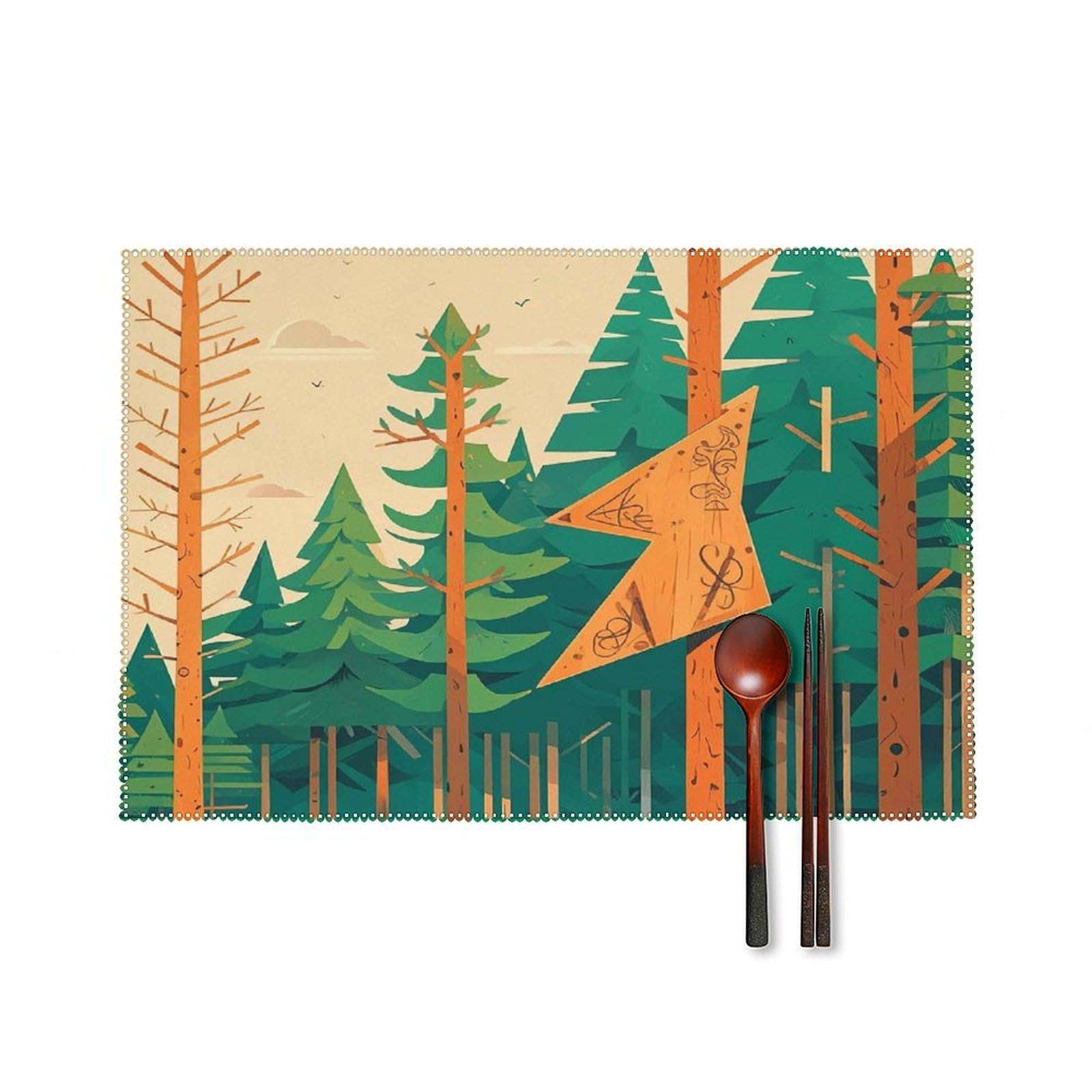 Mountain Fir Forest Placemats Set of 6 Heat Resistant Non-Slip Place Mats Washable Wipeable Table Mats Elegant Farmhouse Placemat for Kitchen Dining Outdoor Party Table Decor