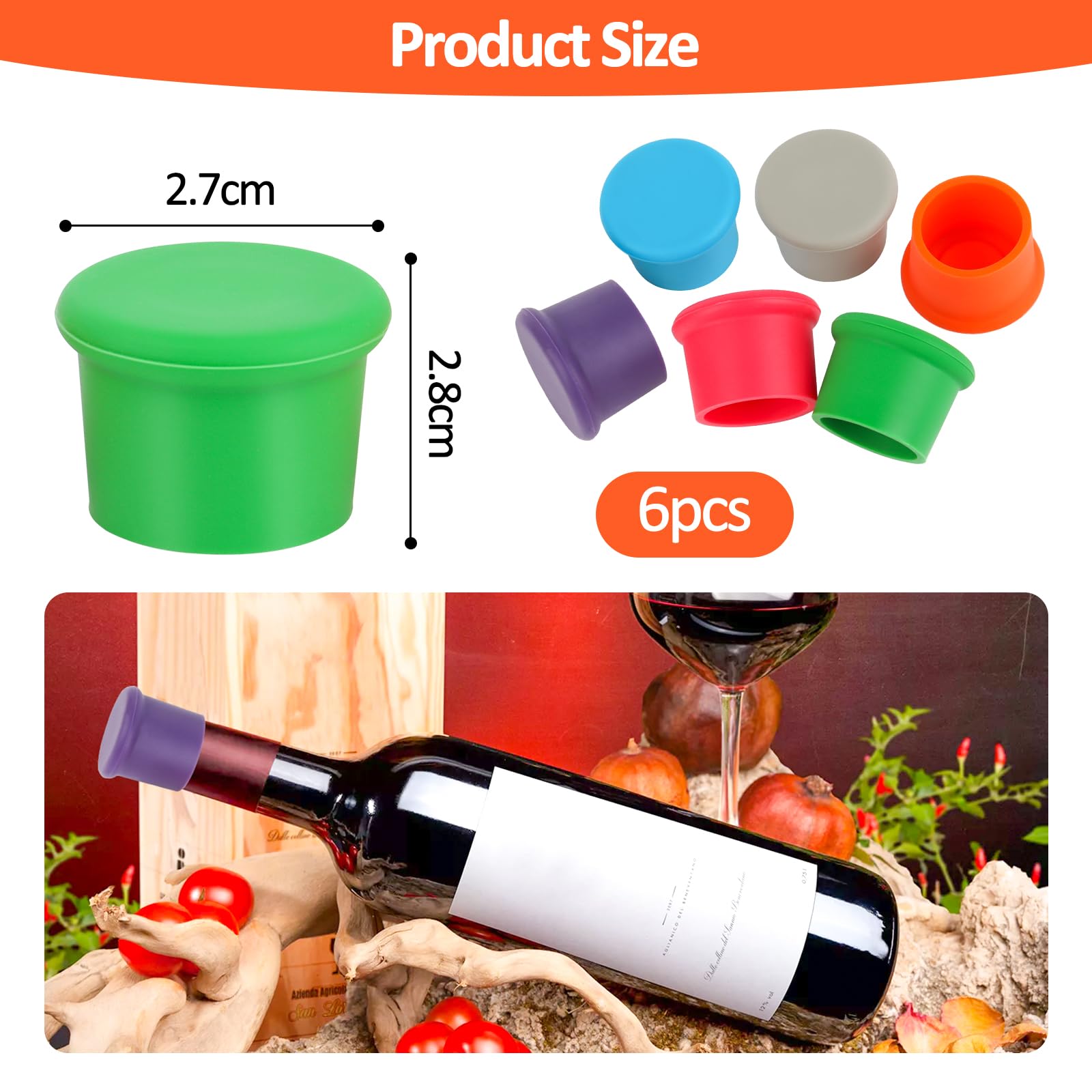 Tappi Per Vino In Silicone (Confezione Da 6) - Riutilizzabili, Adatti Per Champagne E Bottiglie - Foto 7