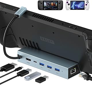 Docking Station for Steam Deck, KOZYC 6 in 1 Stream Deck Dock with HDMI 2.0 4K 60Hz, 1Gbps RJ45 Ethernet, 3 USB 3.0 5Gbps, and 100W Charging USB-C Port Compatible with ROG Ally, Steam Deck, Laptop