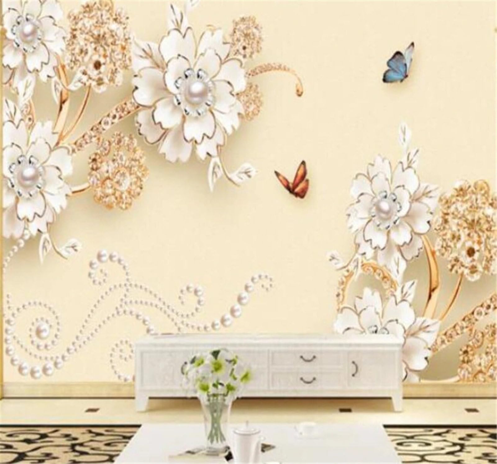Xlming 400Cm×280Cm(B×H) Simple Beautiful Affordable Luxury Flowers Butterflies 3D Wallpaper Luxury Home Dining Decor Paste Sofa Living Room The Wall For Bedroom Mural-400Cm×280Cm
