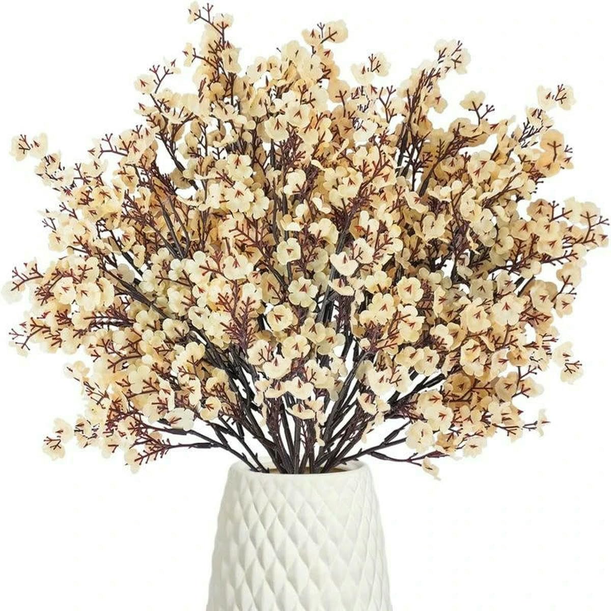 AYHTUD White Artificial Flowers Cherry Blossoms Gypsophila Fake Plants Wedding Bouquet Vases for Home Decor Faux Christmas Branch-Champagne
