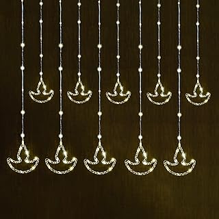 GIGAWATTS Paarth LED 10 Diya Curtain String Light with 8 Modes Plug Sourced Serial Decorative Lamps Fairy Lights for Indoor Outdoor Home Decoration We