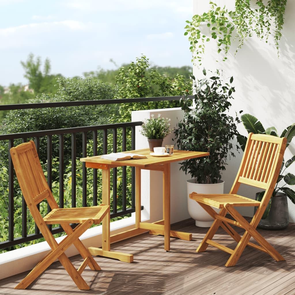 Fengshui Tavolo da giardino pieghevole in acacia con 2 sedie, 3 pezzi | Legno massello di acacia, tavolo da bistrot con lato dritto, sedia con schienale, superficie trattata a olio