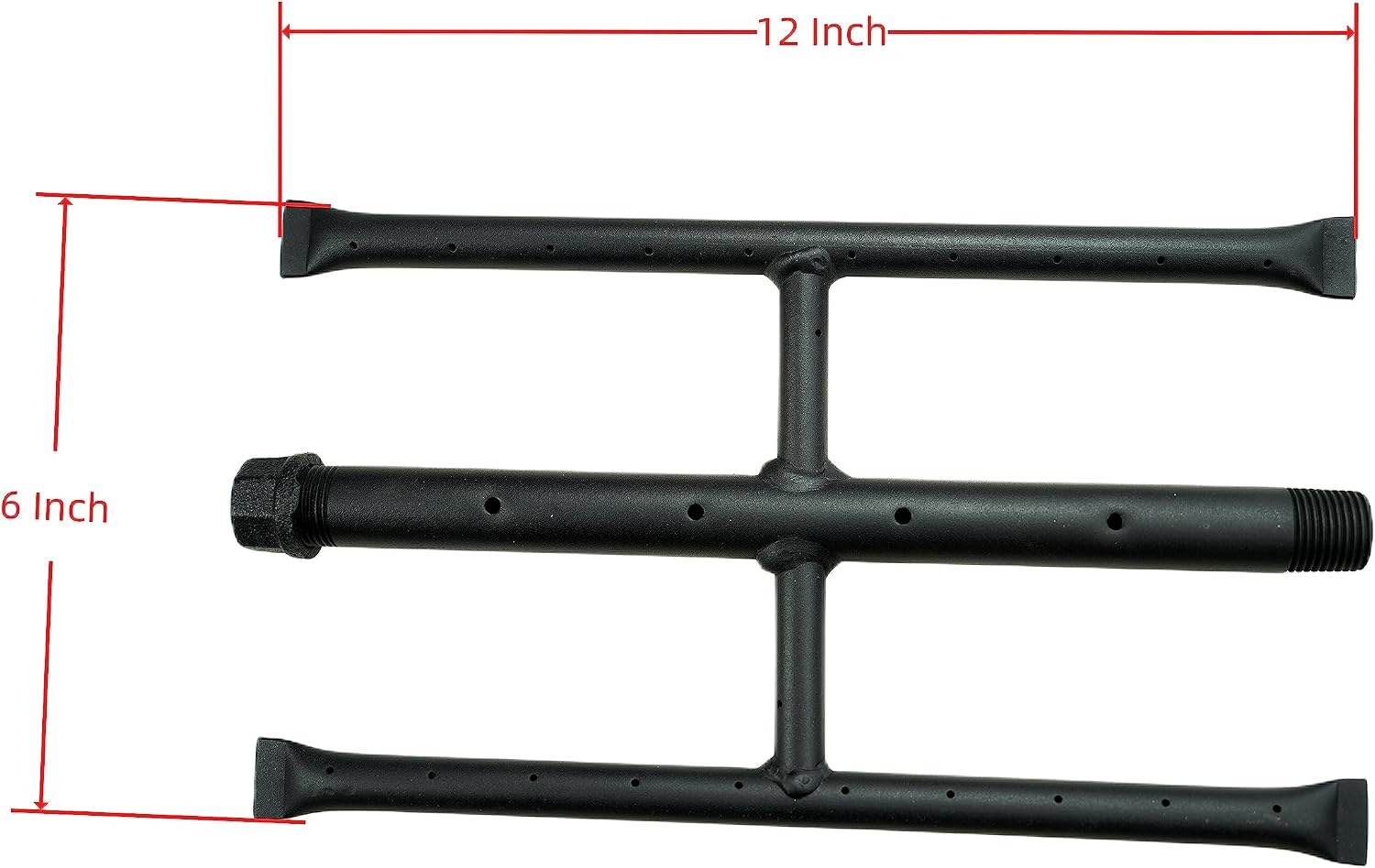 Rectangular Gas Fire Pit and Gas Fireplace H-Burner H Burner for Gas Fireplace Burner with 3 Pipes (12 Inch) Patent Applied