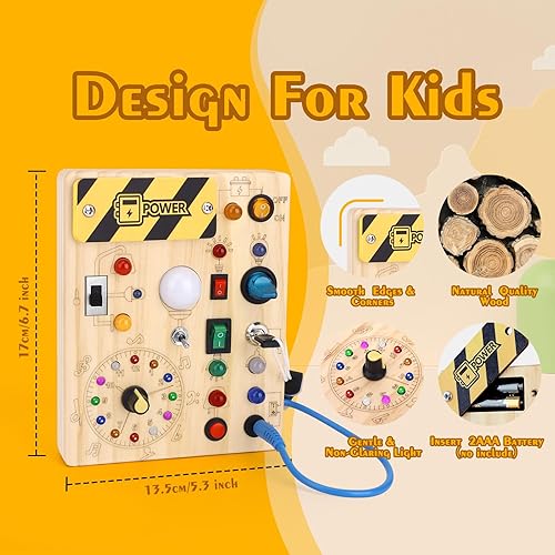 Miniatura 35 de Tablero de dinosaurios con 8 interruptores de luz LED, tablero Montessori ocupado para niños pequeños con interruptor de luz, juguetes sensoriales