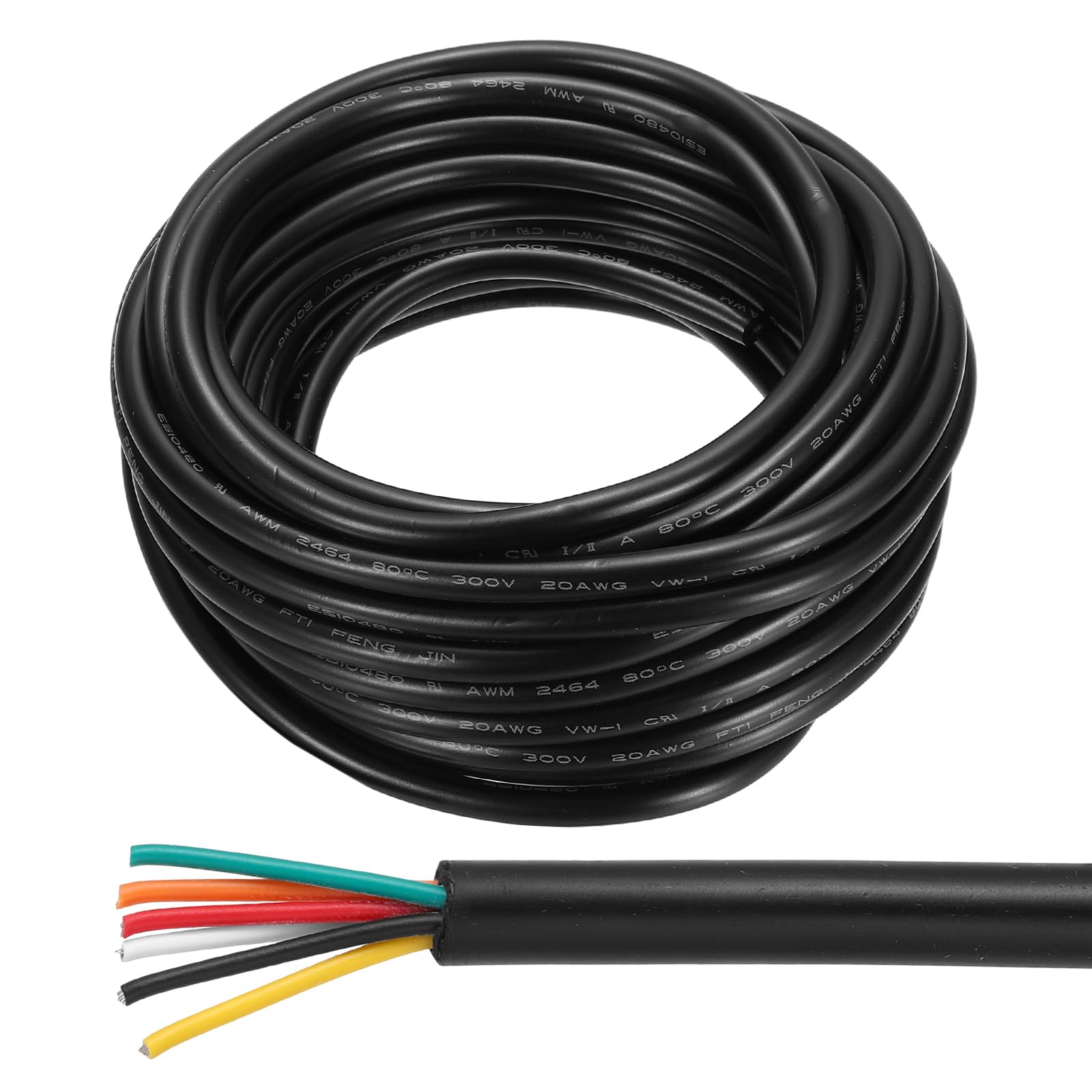 sourcing map 20AWG Electrical Wire 6 Conductors 25FT/7.62m Power Cable Flexible Extension Signal Signal Cable Black for LED Strips Lamps Lighting Power Supply — image 1